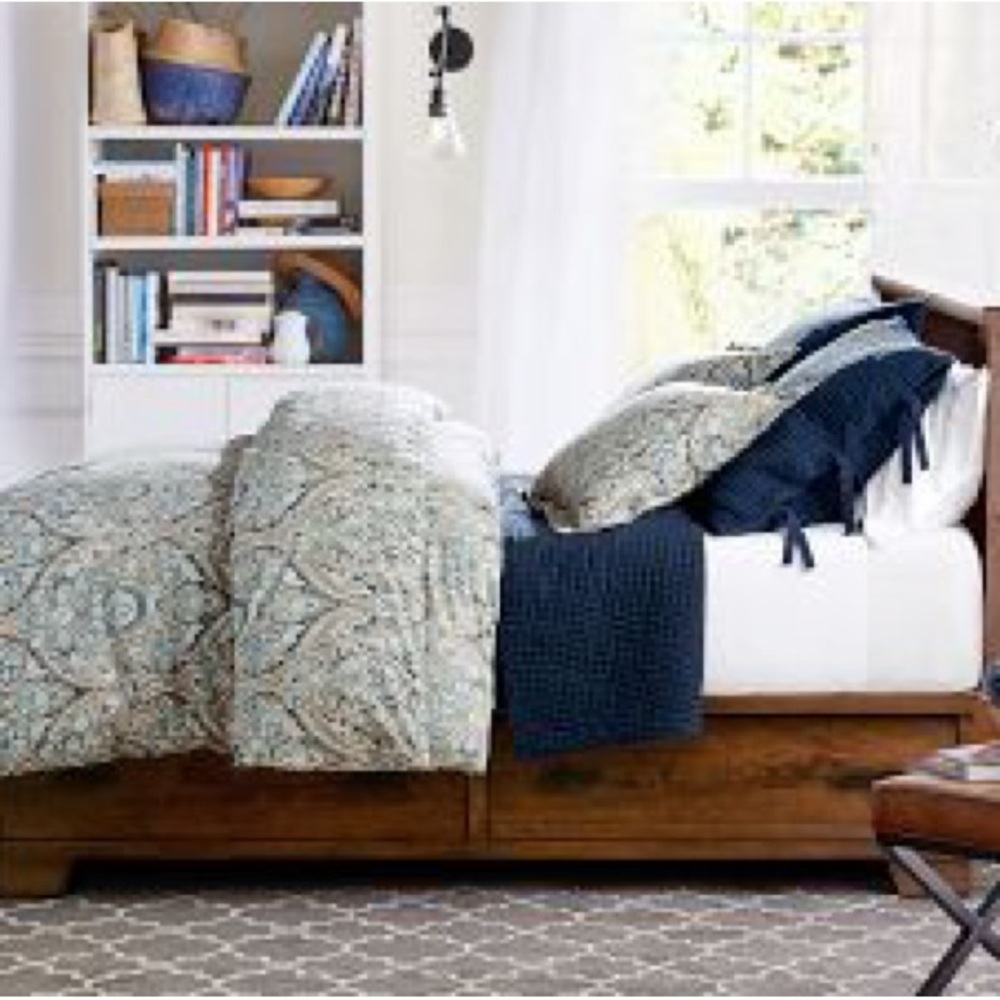New Pottery Barn Makenna F/Q Blue Paisley Duvet Cover & 2 Standard Shams - S/3 - Picture 5 of 14